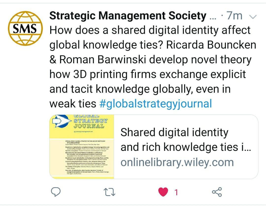 Strategic Management Society just shared our article!